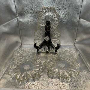 Hazel Atlas Capri Double Daisy 10” Elegant Clear Glass Flower Plates Set 3